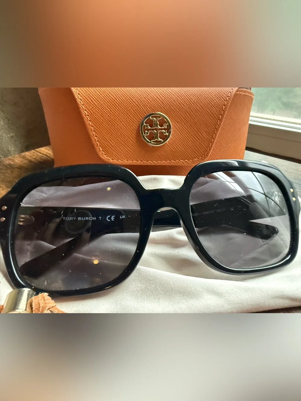 Tory Burch Black Sunglasses with Orange Logo Case